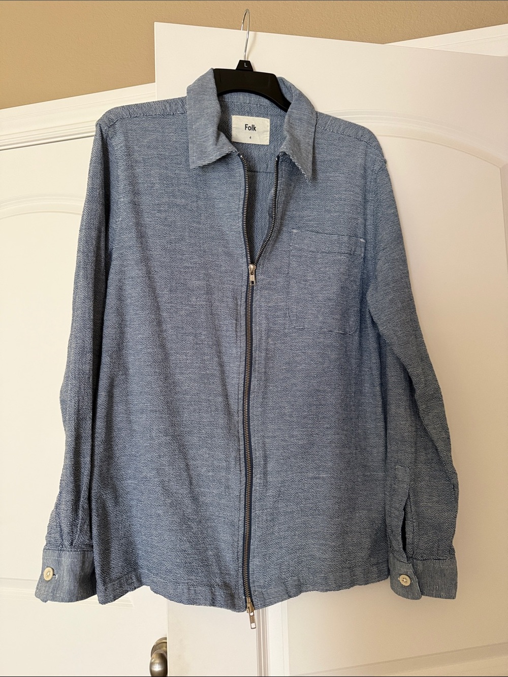 Folk Men’s Light Blue Zip Shirt Utility Jacket Size 4
